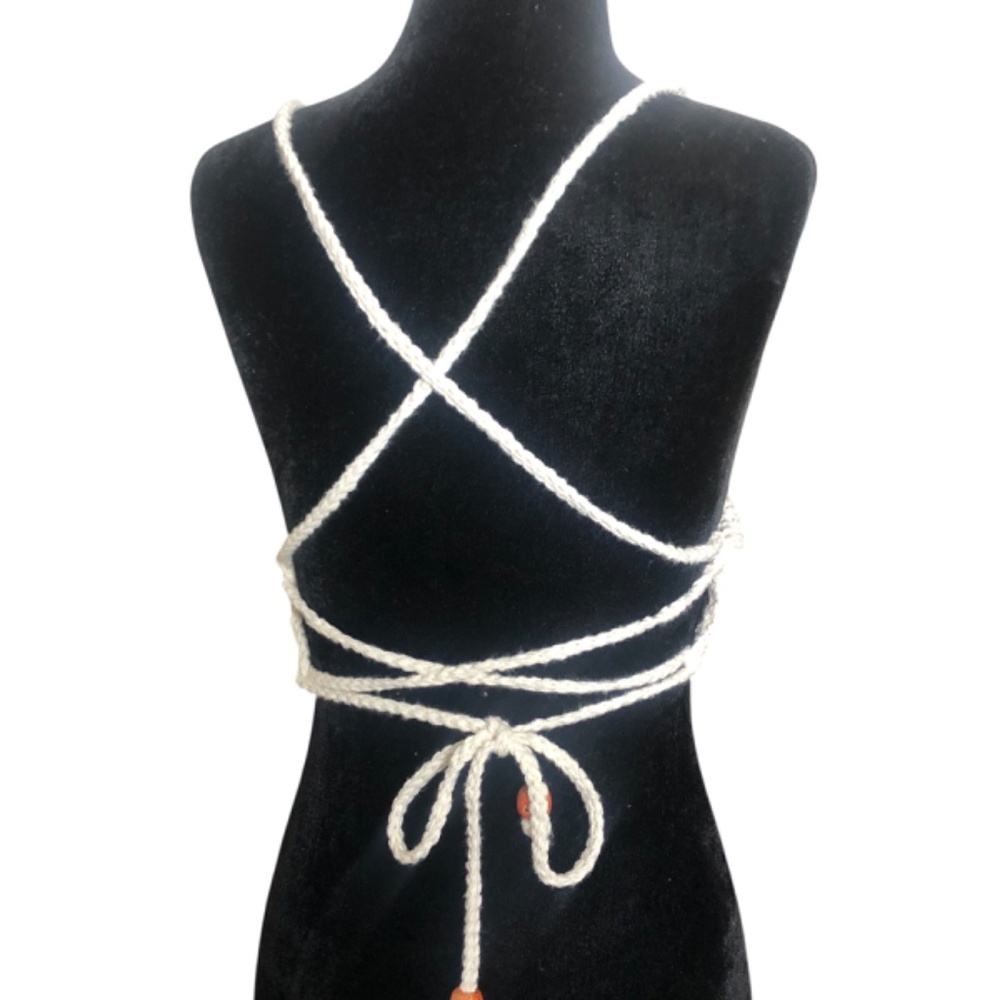 Handmade Crochet Crop Top – Bohemian Juneteenth Festival Bralette w/Tassels - Picture 8 of 16